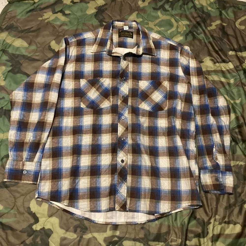 Lord Carrington shadow plaid beige blue flannel vintage 70s/80s XL/25
